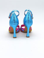 High heel sandal in multicolor craquelé leather