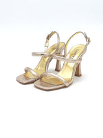 Gold cracked laminated high heel sandal