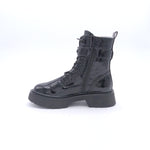 Bottines de combat en cuir verni noir