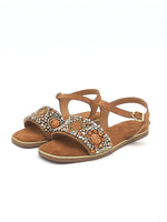 Brown multi-stone sandal with ankle strap