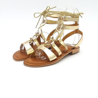 Sandal in laminated leather with rope laces