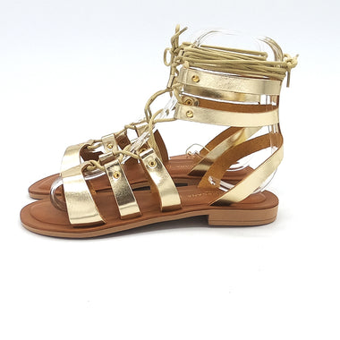 Sandal in laminated leather with rope laces