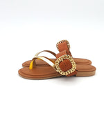 Flip flops with leather ring and wide band with buckle