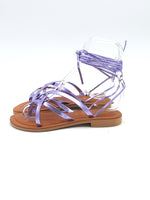 Sandal in laminated leather with laces