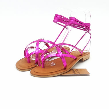 Sandal in laminated leather with laces