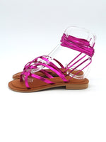 Sandal in laminated leather with laces