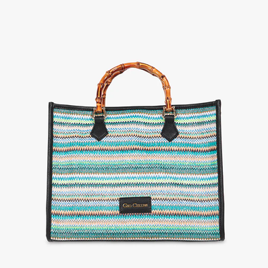 Borsa in rafia con manico in bamboo