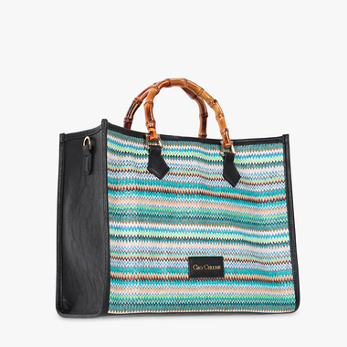 Borsa in rafia con manico in bamboo