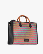 Borsa in rafia con manico in bamboo