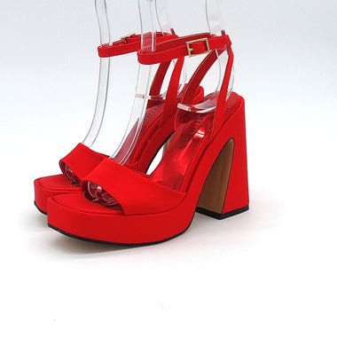 High heel satin sandal with ankle strap