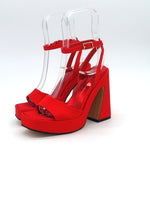 High heel satin sandal with ankle strap