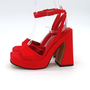 High heel satin sandal with ankle strap