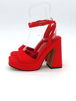 High heel satin sandal with ankle strap