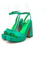 High heel satin sandal with ankle strap