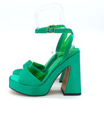 High heel satin sandal with ankle strap