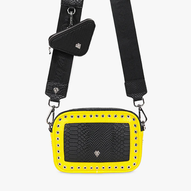 Nylon mini bag with yellow details and accessory