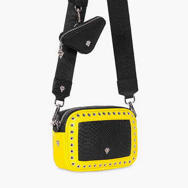 Nylon mini bag with yellow details and accessory