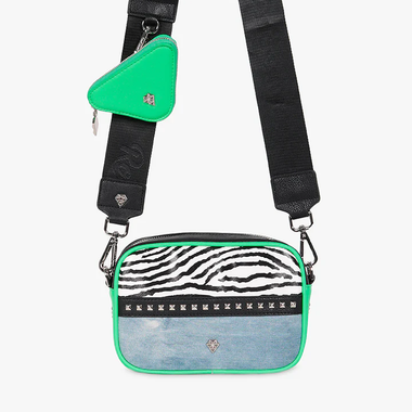 Zebra print mini bag with fluorescent green details