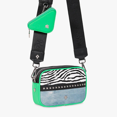 Zebra print mini bag with fluorescent green details