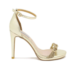 High heel sandal with rhinestone band and covered heel