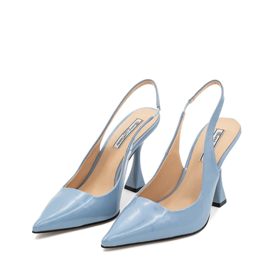 Slingback pumps in patent leather with hourglass heel