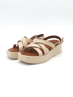 Sandal with woven bands and square wedge