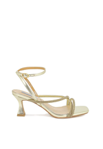 Low heel spool sandal with rhinestones and ankle strap