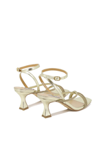 Low heel spool sandal with rhinestones and ankle strap