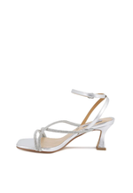 Low heel spool sandal with rhinestones and ankle strap